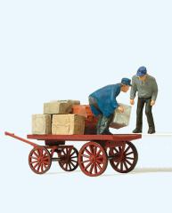 figurine Preiser ouvriers chargeant un chariot